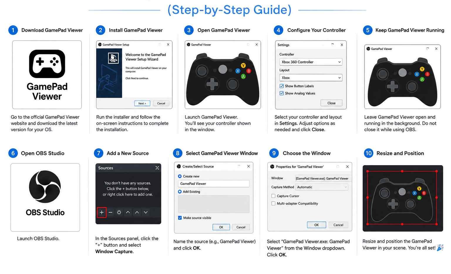 Step by step guide to setting up Gamepad Viewer in OBS Studio